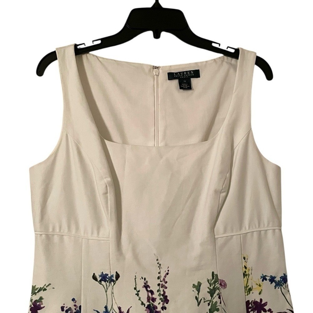 Lauren Ralph Lauren White Multicolor Floral Summer Pleated‎ A-Line Dress Size 12 - Picture 6 of 8